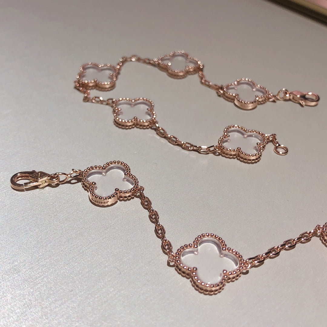[Regal Gem]CLOVER 5 MOTIF ROCK CRYSTAL BRACELET