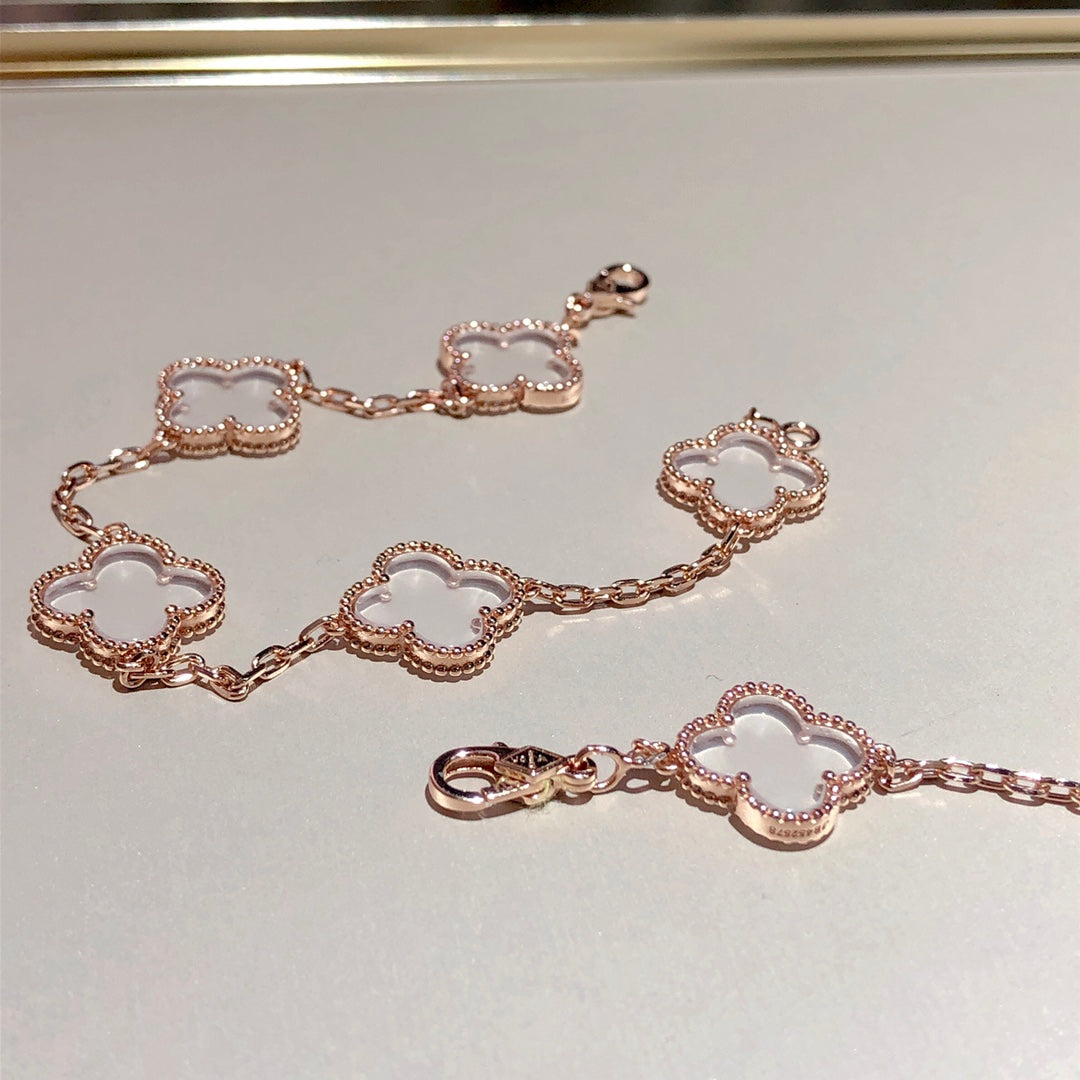[Regal Gem]CLOVER 5 MOTIF ROCK CRYSTAL BRACELET