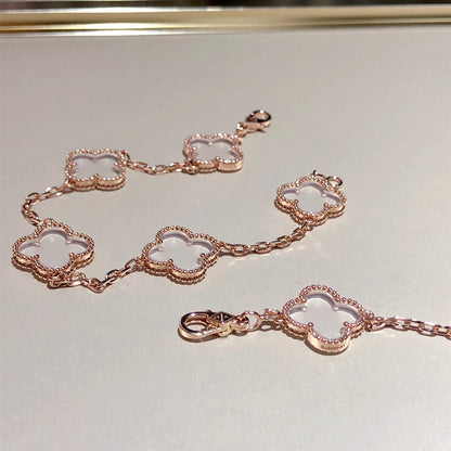 [Regal Gem]CLOVER 5 MOTIF ROCK CRYSTAL BRACELET