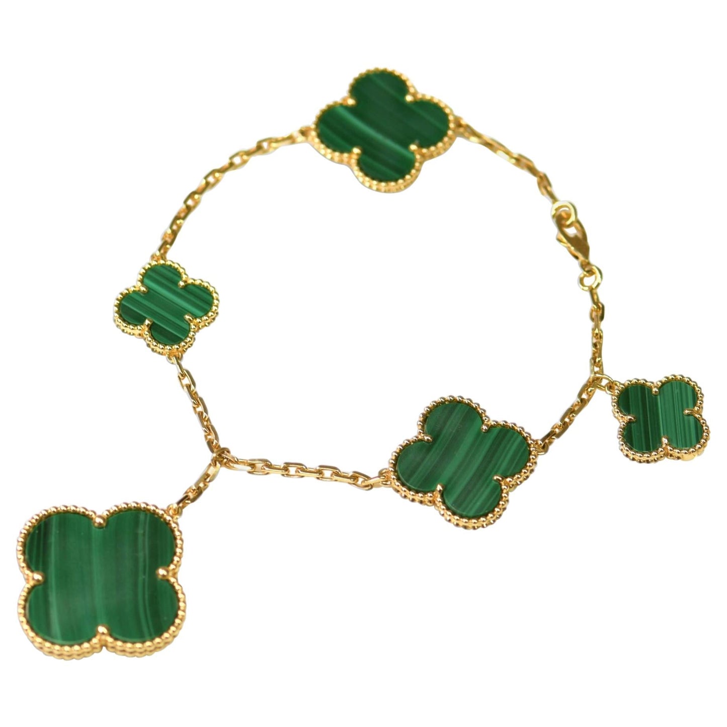 [Regal Gem]MAGIC CLOVER MALACHITE GOLD BRACELET 5 MOTIFS