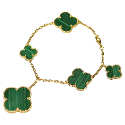 [Regal Gem]MAGIC CLOVER MALACHITE GOLD BRACELET 5 MOTIFS