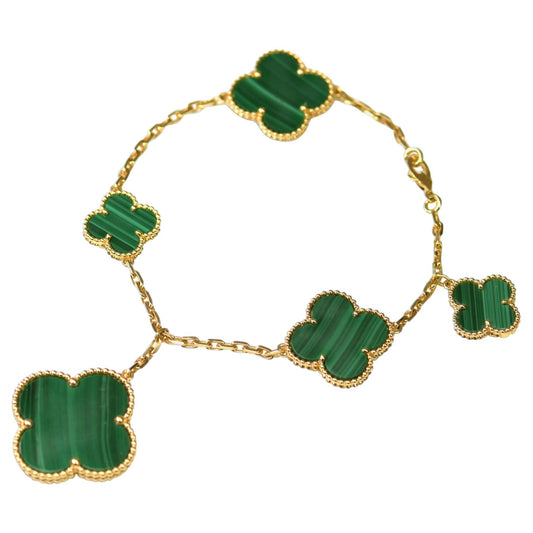 [Regal Gem]MAGIC CLOVER MALACHITE GOLD BRACELET 5 MOTIFS