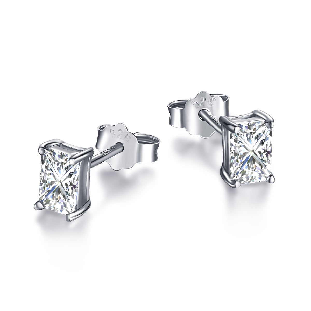 [Regal Gem Jewelry]Stylish Shiny Rectangular Center Stone Stud Earrings