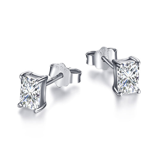 [Regal Gem Jewelry]Stylish Shiny Rectangular Center Stone Stud Earrings