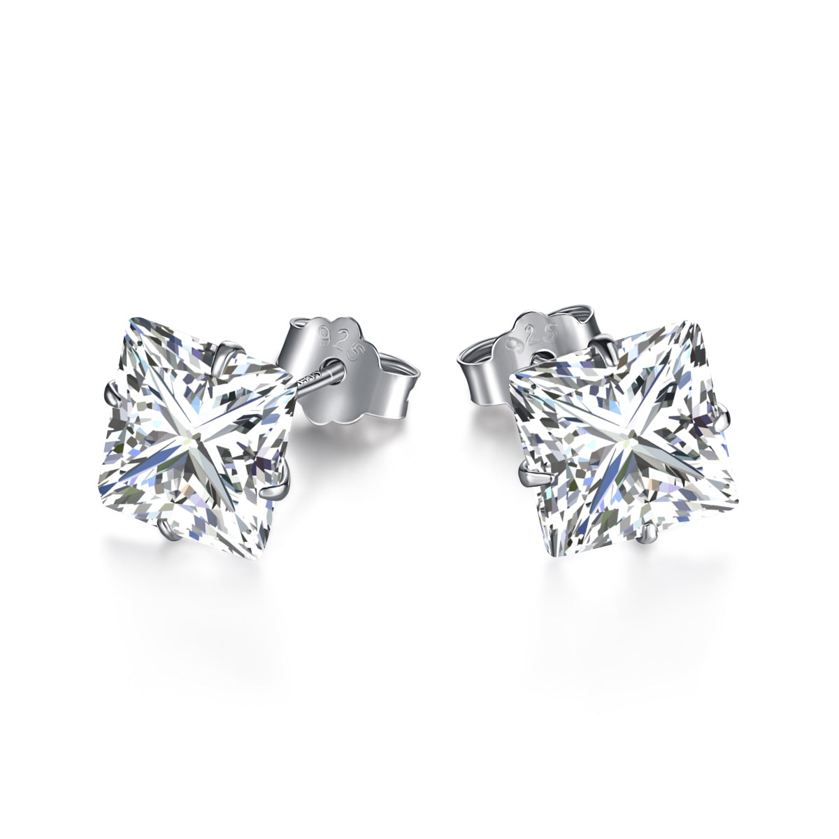 [Regal Gem Jewelry]Stylish Shiny Square Center Stone Stud Earrings