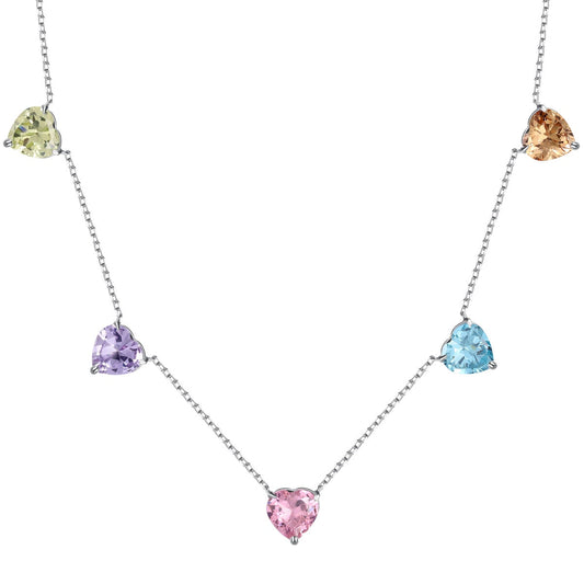 [Regal Gem Jewelry]Sparkling Colorful Heart Cut Necklace