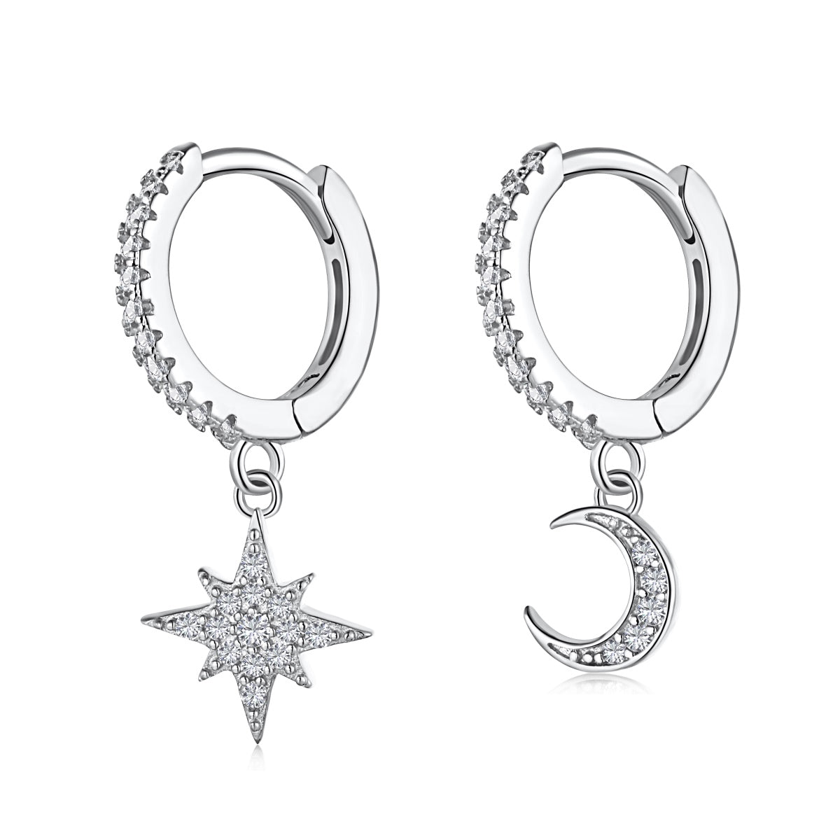 [Regal Gem Jewelry]Star and Moon Asymmetric Earrings
