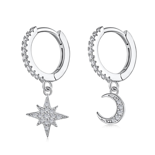 [Regal Gem Jewelry]Star and Moon Asymmetric Earrings
