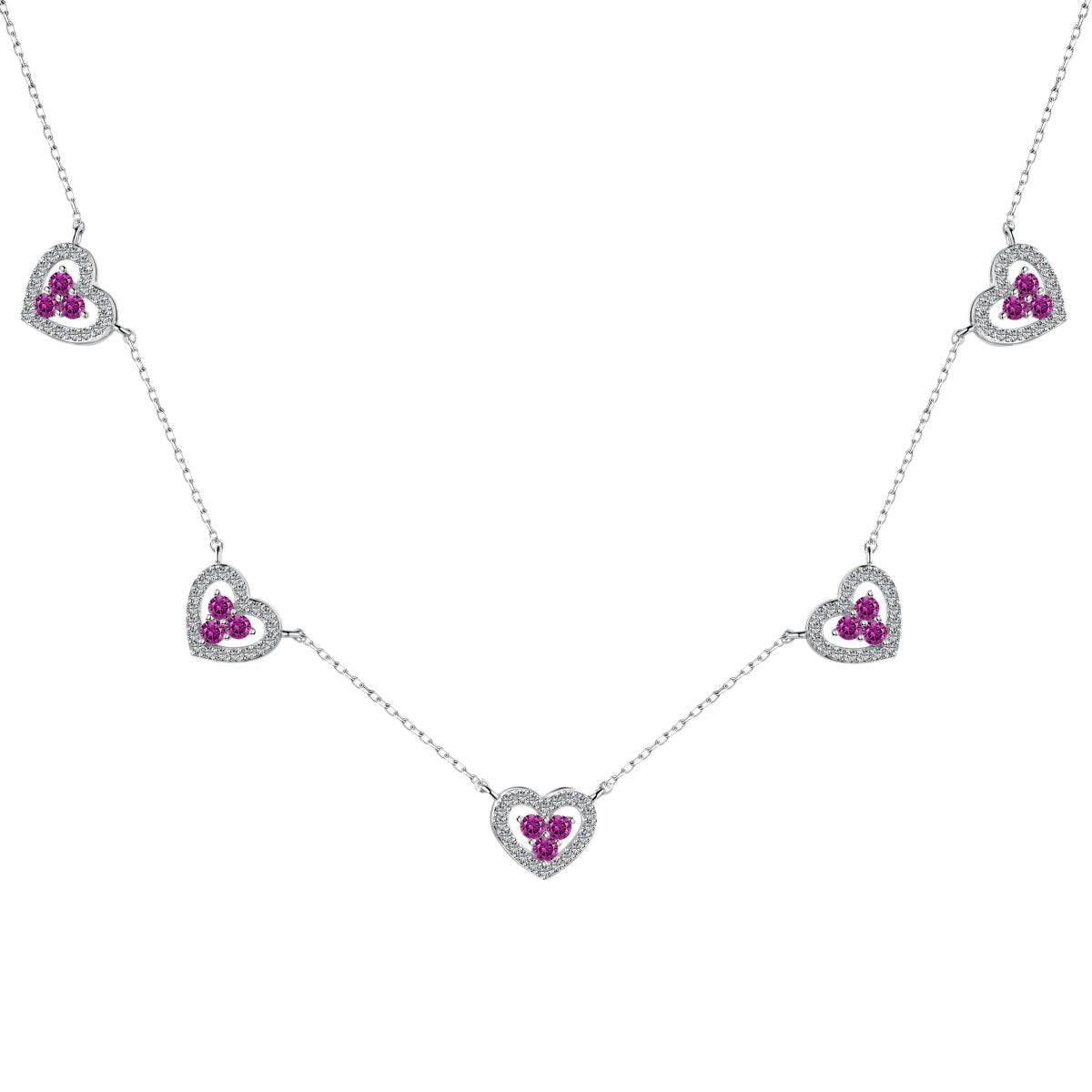 [Regal Gem Jewelry]Sparkling Five Heart Necklace