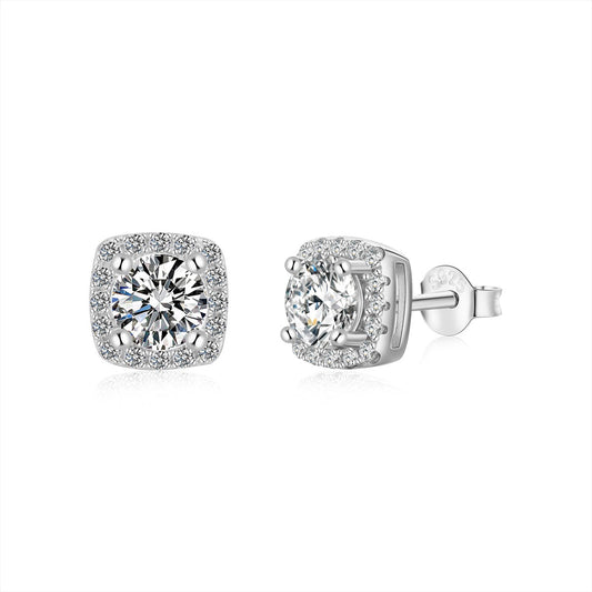 [Regal Gem Jewelry]Classic Round Center Stone Stud Earrings
