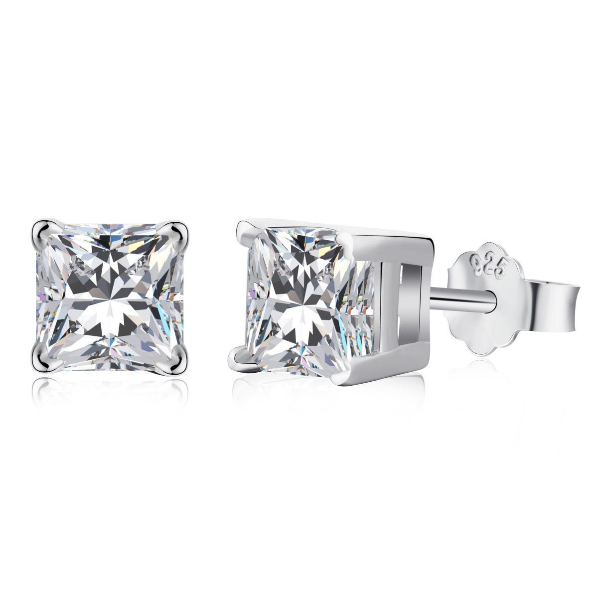 [Regal Gem Jewelry]1.0 Carat Radiant Princess Cut Wedding Earrings