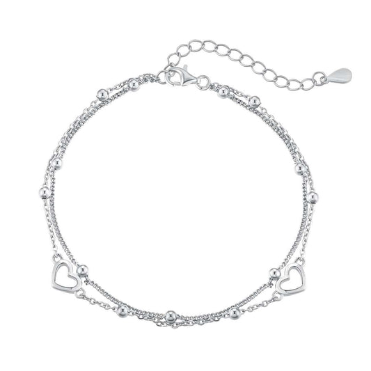 [Regal Gem Jewelry]Dainty Double Layer Love Heart Bracelet