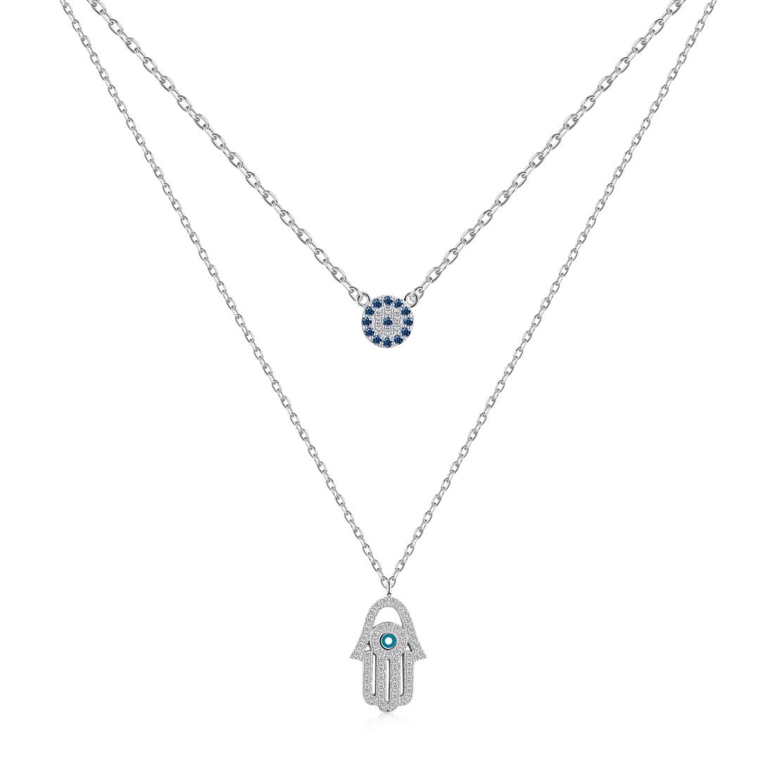 [Regal Gem Jewelry]Demon Eye Hamsa Palm Necklace