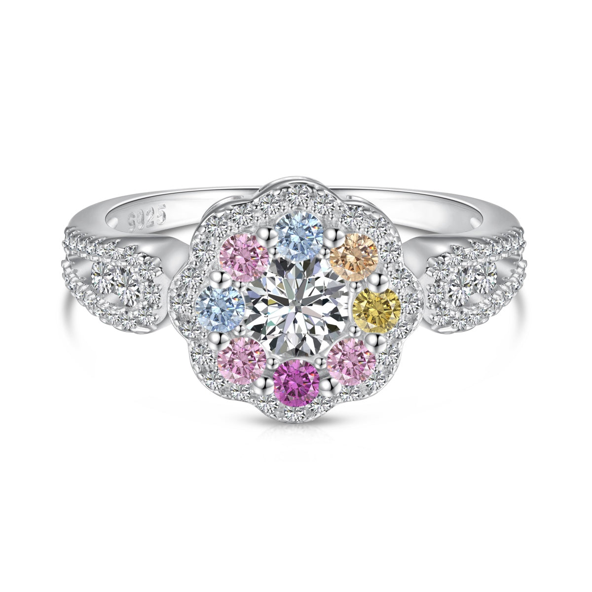 [Regal Gem Jewelry]Delicate Colorful Round Cut Flower Shape Wedding Ring