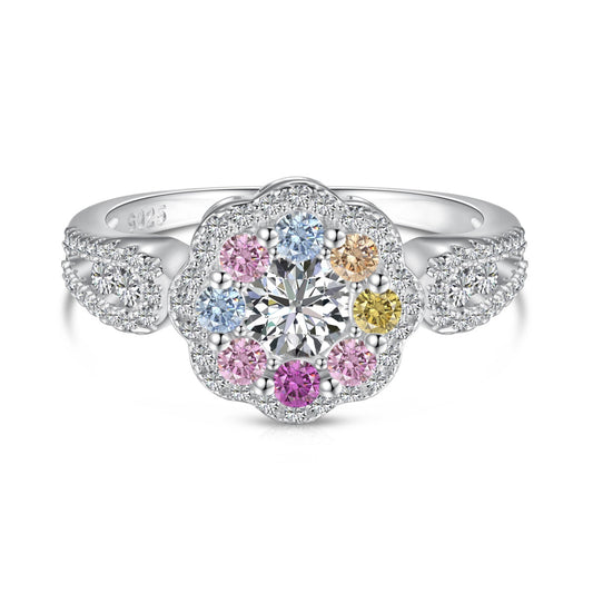 [Regal Gem Jewelry]Delicate Colorful Round Cut Flower Shape Wedding Ring