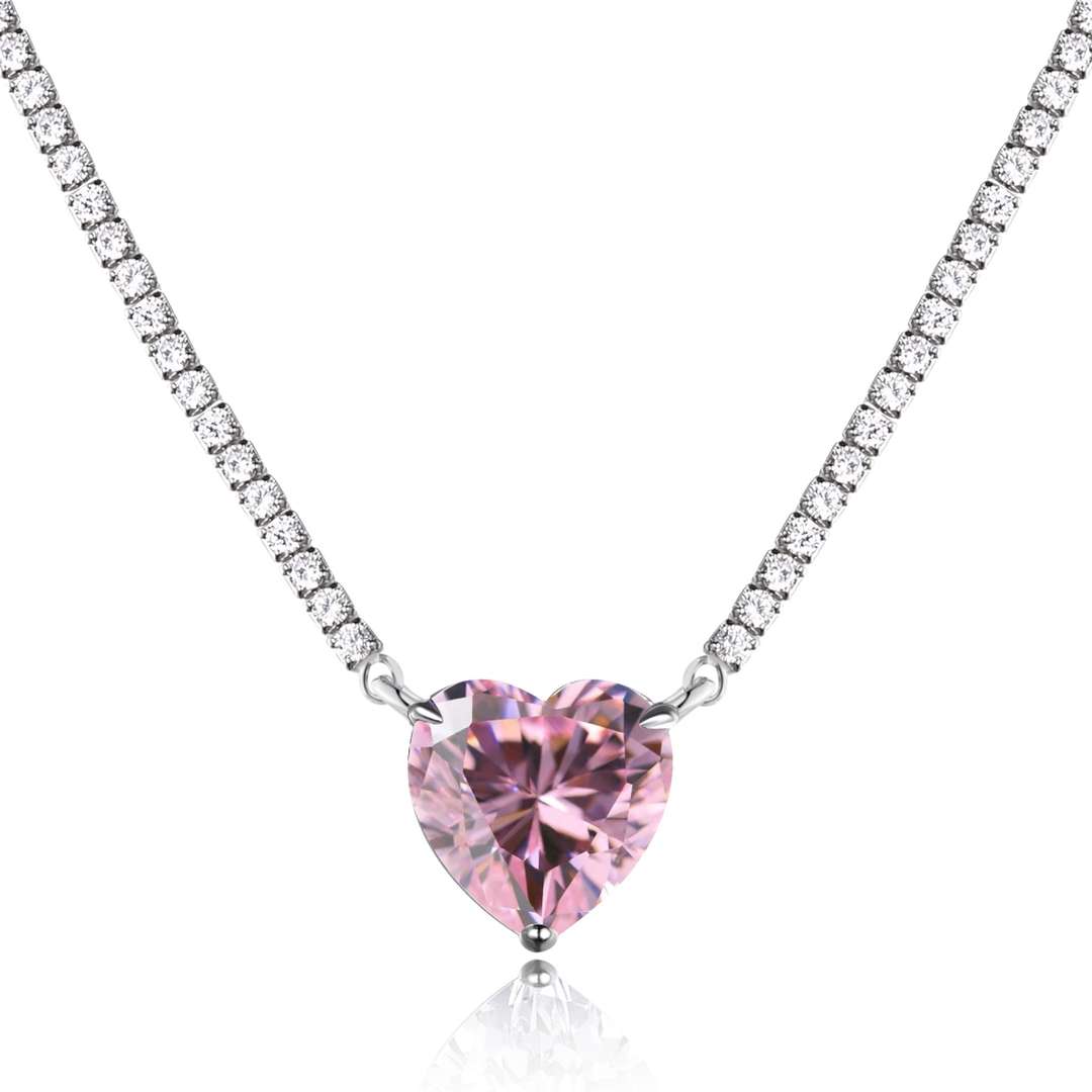 [Regal Gem Jewelry]8.0 Carat Versatile Colorful Sweet Heart-Shaped Tennis Necklace