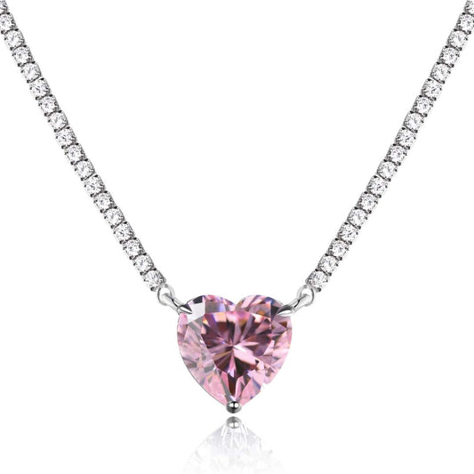 [Regal Gem Jewelry]8.0 Carat Versatile Colorful Sweet Heart-Shaped Tennis Necklace