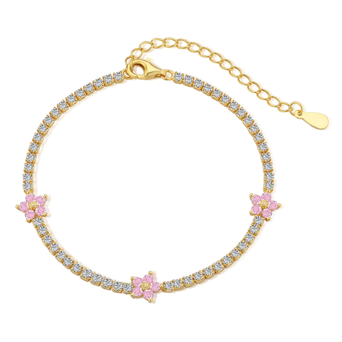 [Regal Gem Jewelry]Sparkling Flower Shape Tennis Bracelet