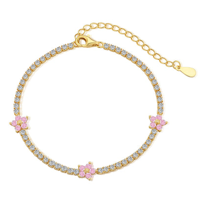[Regal Gem Jewelry]Sparkling Flower Shape Tennis Bracelet