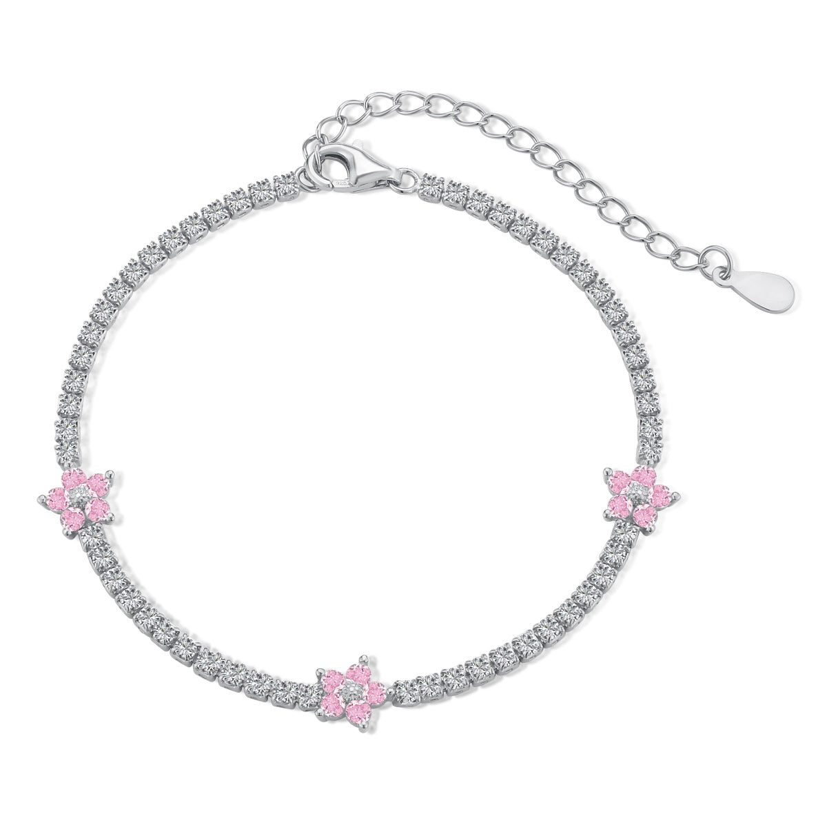 [Regal Gem Jewelry]Sparkling Flower Shape Tennis Bracelet