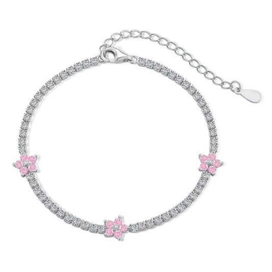 [Regal Gem Jewelry]Sparkling Flower Shape Tennis Bracelet