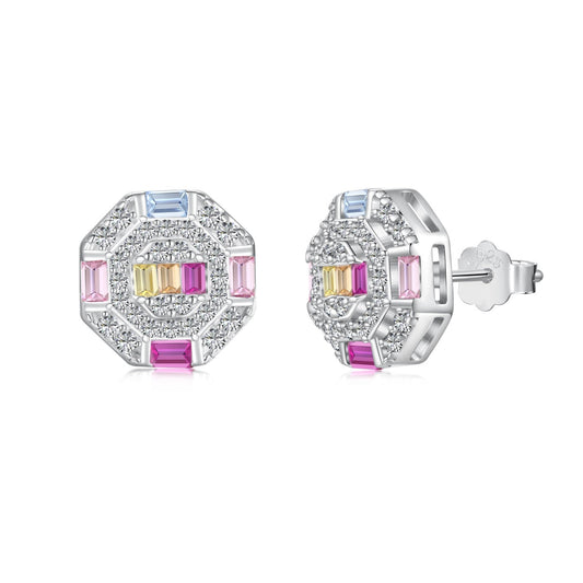 [Regal Gem Jewelry]Ornate Colorful Octagon Shape Daily Earrings