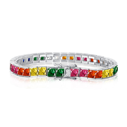 [Regal Gem Jewelry]Radiant Colorful Princess Cut Tennis Bracelet