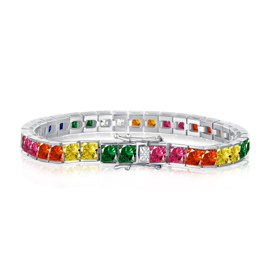 [Regal Gem Jewelry]Radiant Colorful Princess Cut Tennis Bracelet