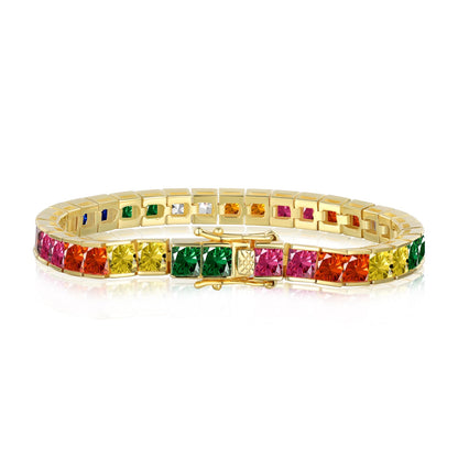 [Regal Gem Jewelry]Radiant Colorful Princess Cut Tennis Bracelet