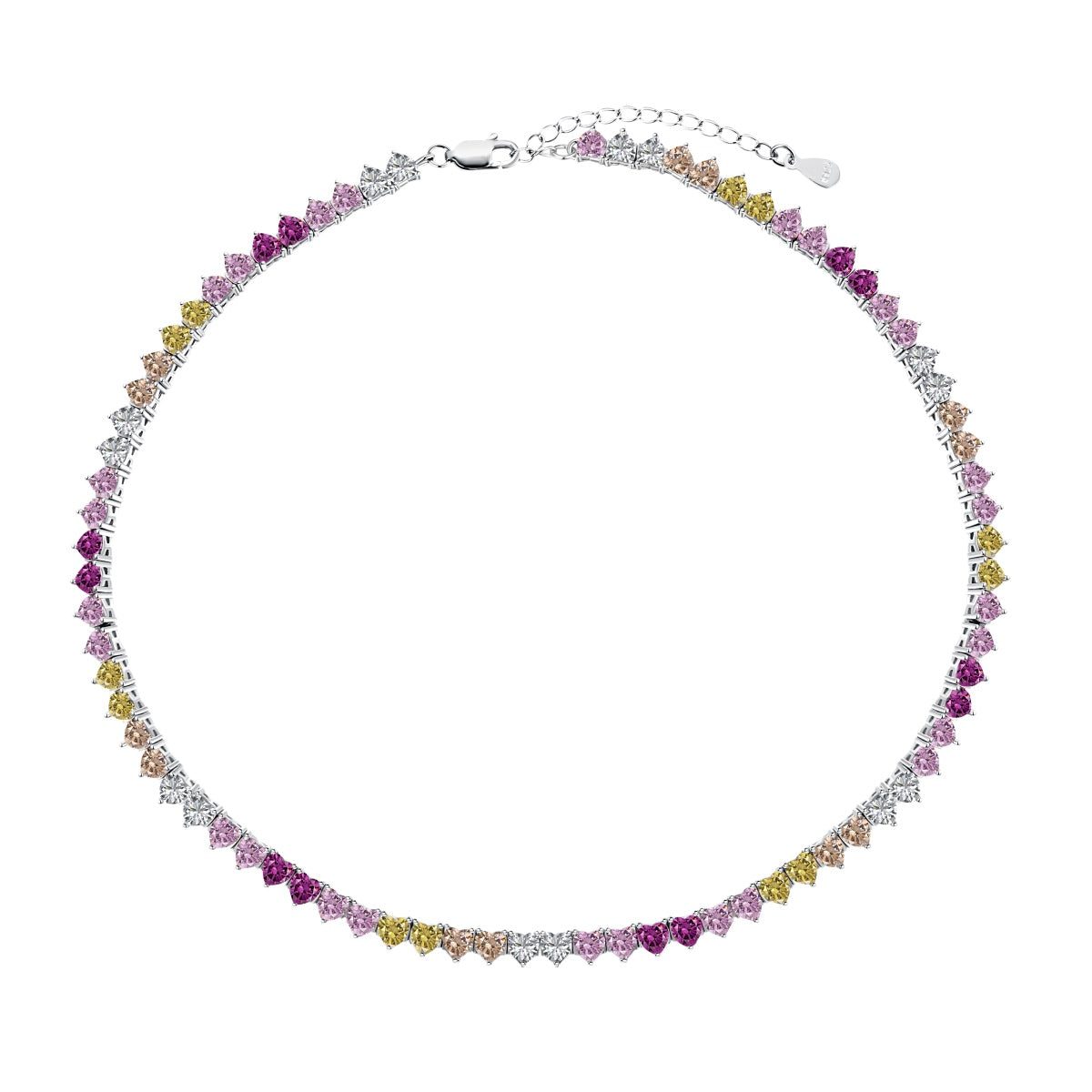 [Regal Gem Jewelry]Sparkling Colorful Full Heart Tennis Necklace