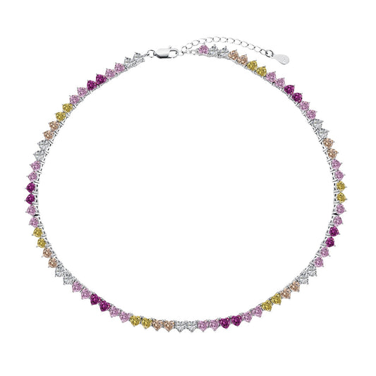 [Regal Gem Jewelry]Sparkling Colorful Full Heart Tennis Necklace