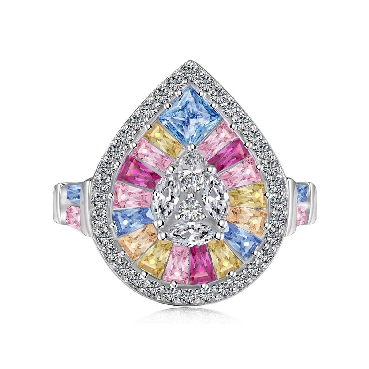 [Regal Gem Jewelry]Elegant Colorful Water Drop Shape Banquet Ring