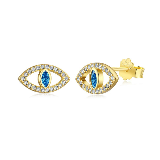 [Regal Gem Jewelry]Blue Devil Eyes Hollow Stud Earrings