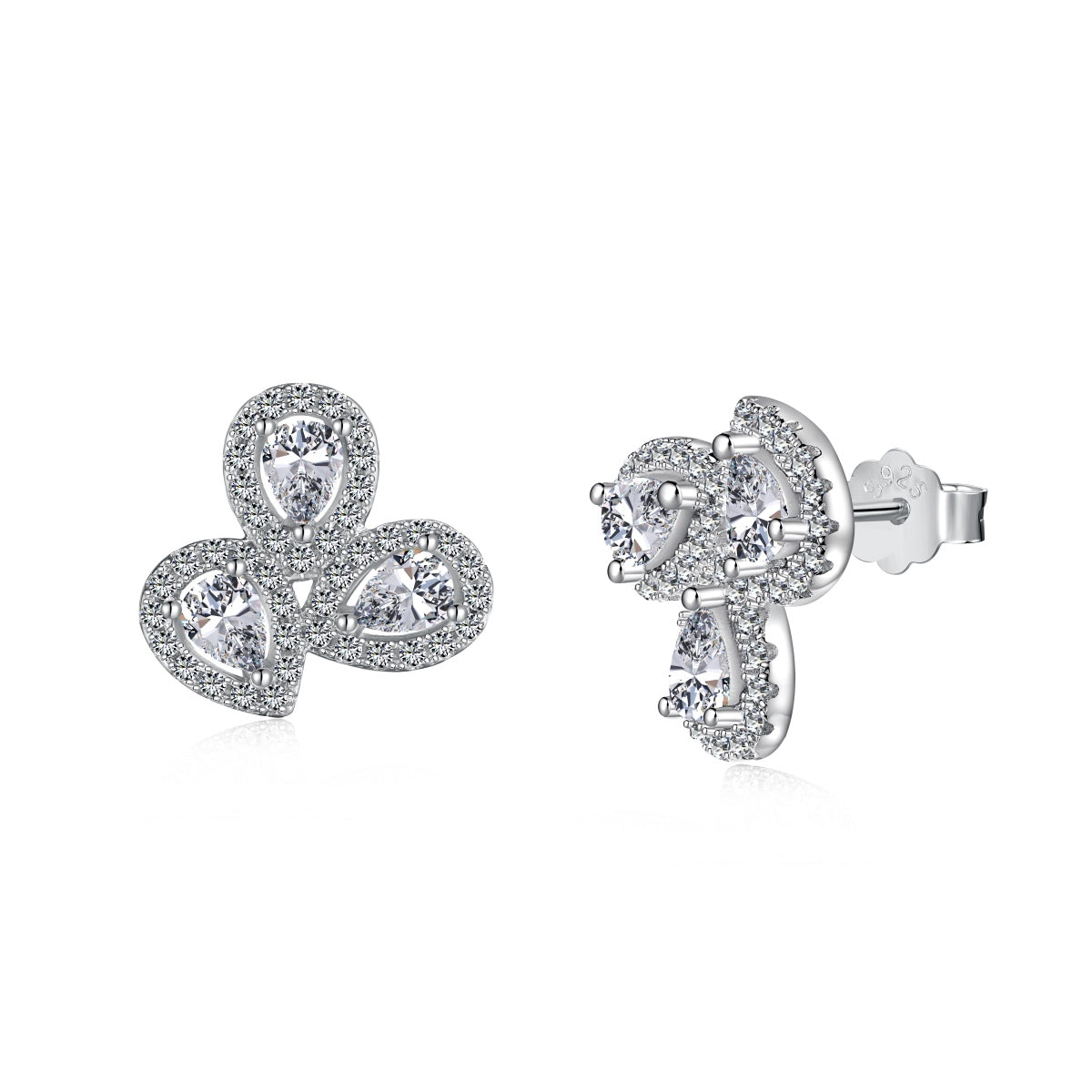 [Regal Gem Jewelry]Ornate Flower Shape Pear Cut Lover Earrings