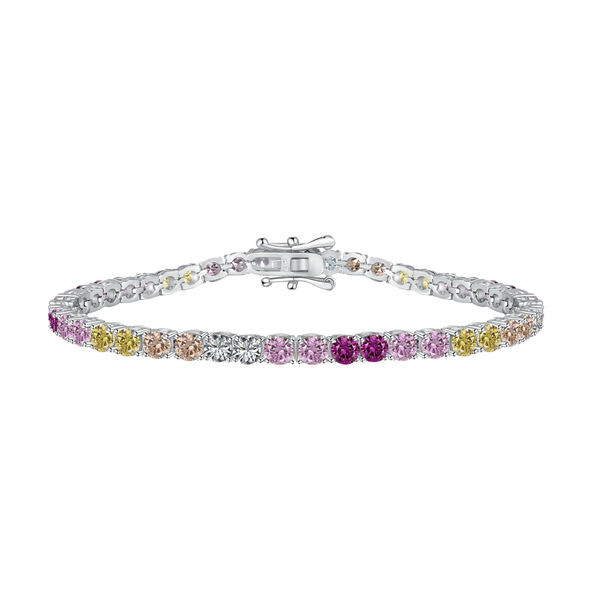 [Regal Gem Jewelry]Radiant Colorful Round Cut Tennis Bracelet