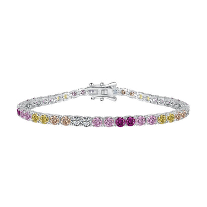 [Regal Gem Jewelry]Radiant Colorful Round Cut Tennis Bracelet