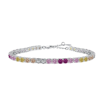 [Regal Gem Jewelry]Radiant Colorful Round Cut Tennis Bracelet