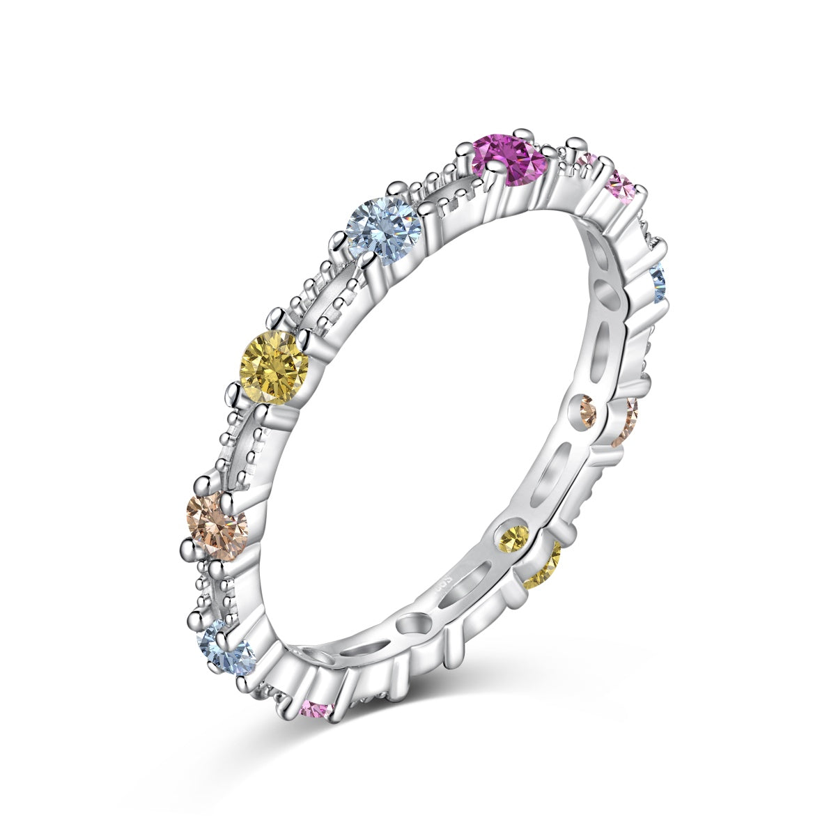 [Regal Gem Jewelry]Sparkling Colorful Round Cut Tennis Ring