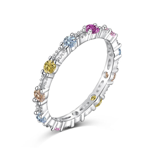 [Regal Gem Jewelry]Sparkling Colorful Round Cut Tennis Ring