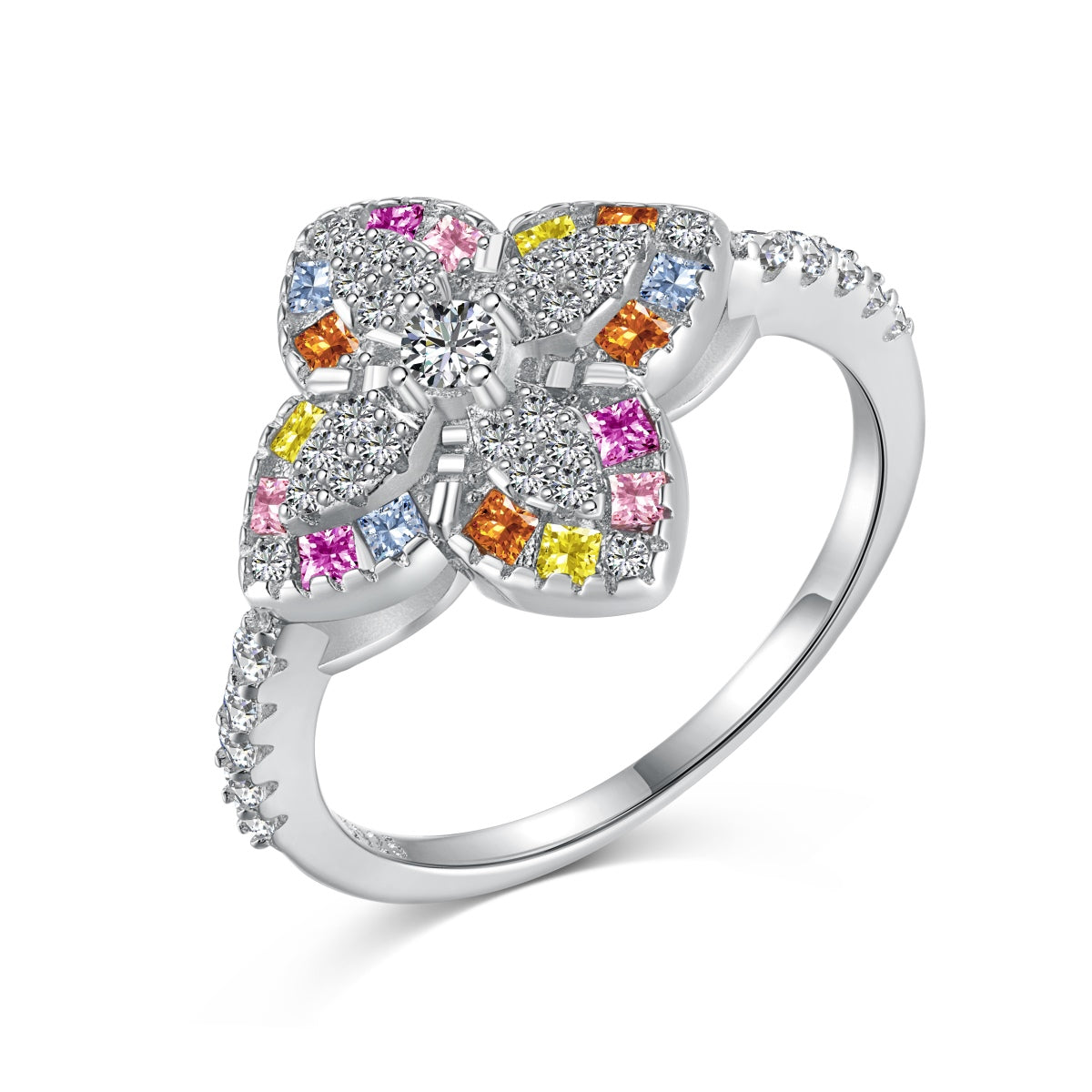 [Regal Gem Jewelry]Luxurious Colorful Flower Shape Banquet Ring