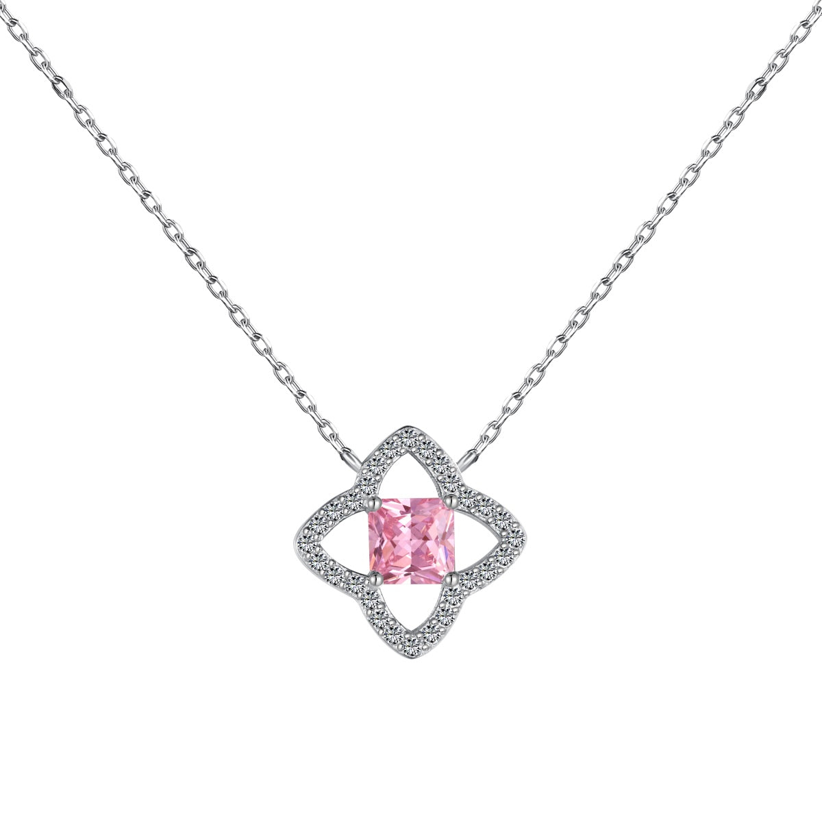 [Regal Gem Jewelry]Exquisite Flower Shape Princess Cut Necklace