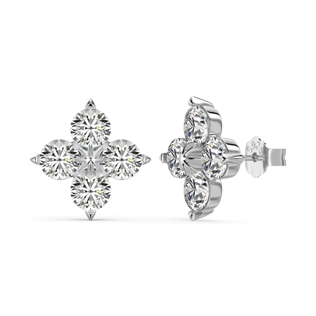 [Regal Gem Jewelry]Four-Leaf Clover Eight-Pointed Star Earrings