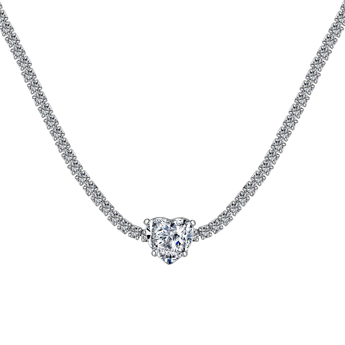 [Regal Gem Jewelry]2.0 Carat Sparkling Tennis Heart Cut Necklace