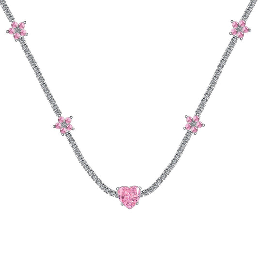[Regal Gem Jewelry]Dazzling Pink Heart Flower Necklace