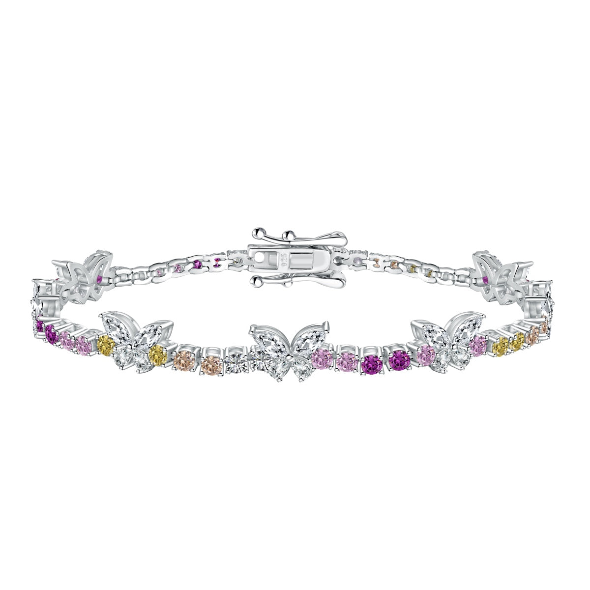[Regal Gem Jewelry]Ornate Colorful Butterfly Shape Round Cut Daily Bracelet