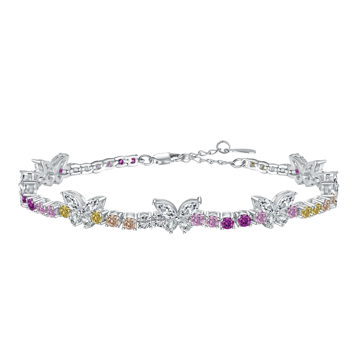 [Regal Gem Jewelry]Ornate Colorful Butterfly Shape Round Cut Daily Bracelet