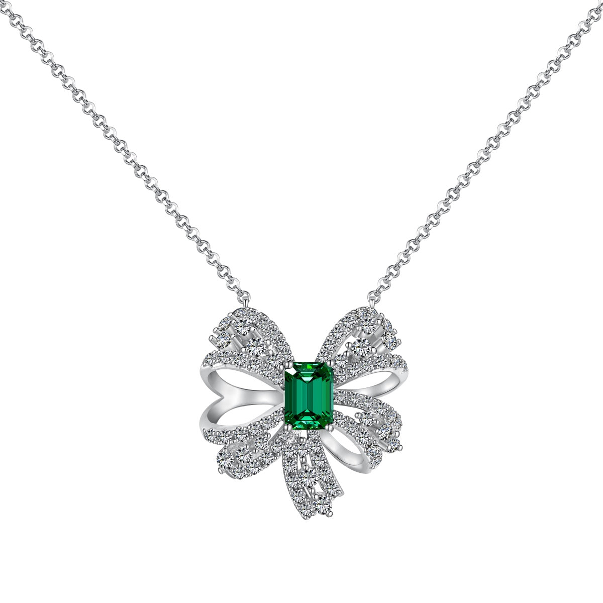 [Regal Gem Jewelry]Luxurious Flower Shape Emerald Cut Necklace