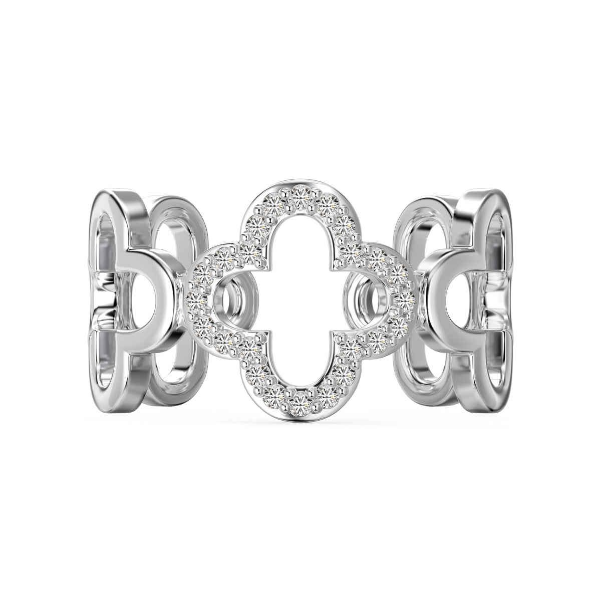 [Regal Gem Jewelry]Hollow Design Four-Leaf Clover Flower Shape Ring