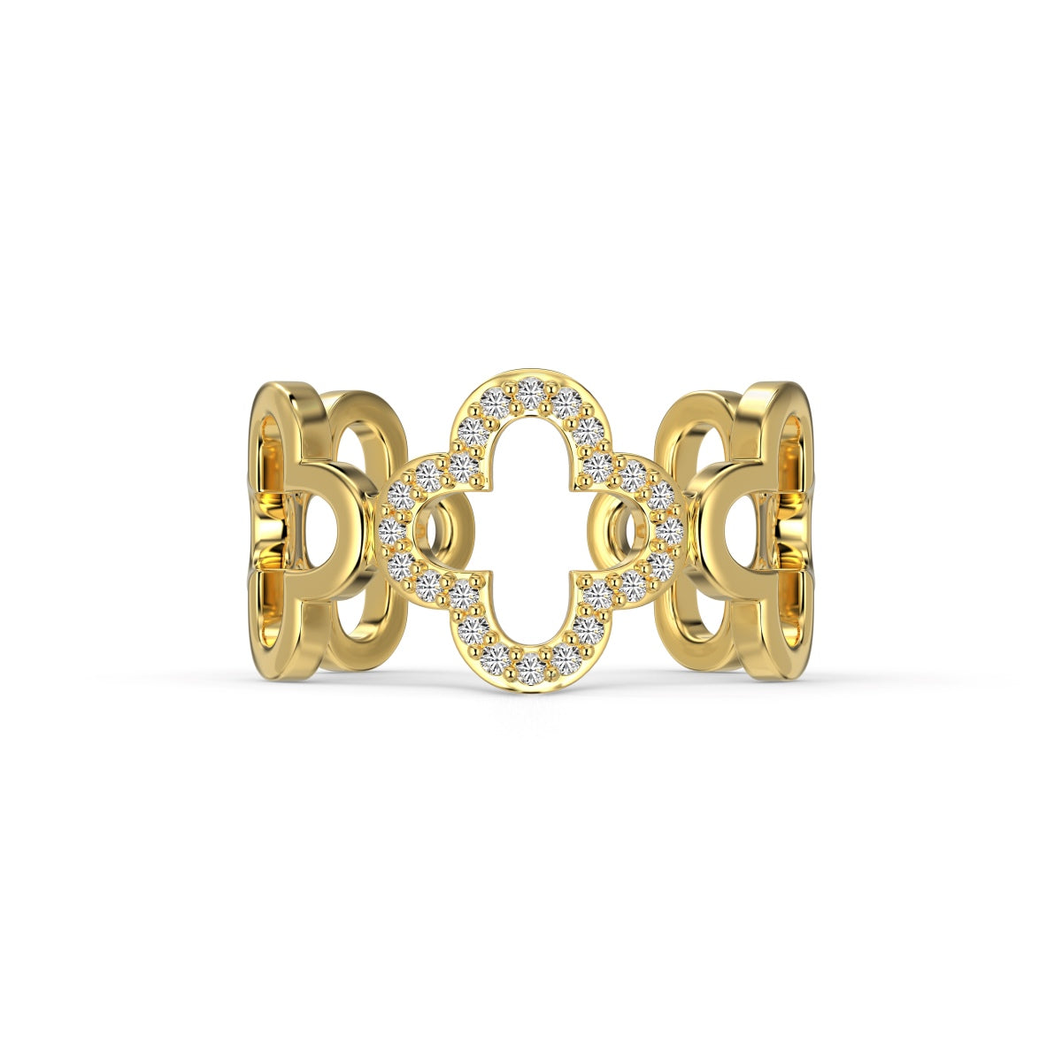[Regal Gem Jewelry]Hollow Design Four-Leaf Clover Flower Shape Ring