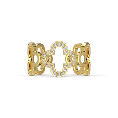 [Regal Gem Jewelry]Hollow Design Four-Leaf Clover Flower Shape Ring